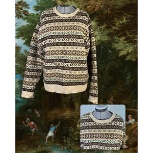 Vintage 90s Gap Lambswool Brown Tan Heritage Cabincore Fairisle Sweater Size L